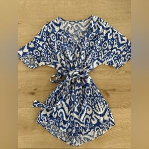 Blue and White Patterned Women's Romper
